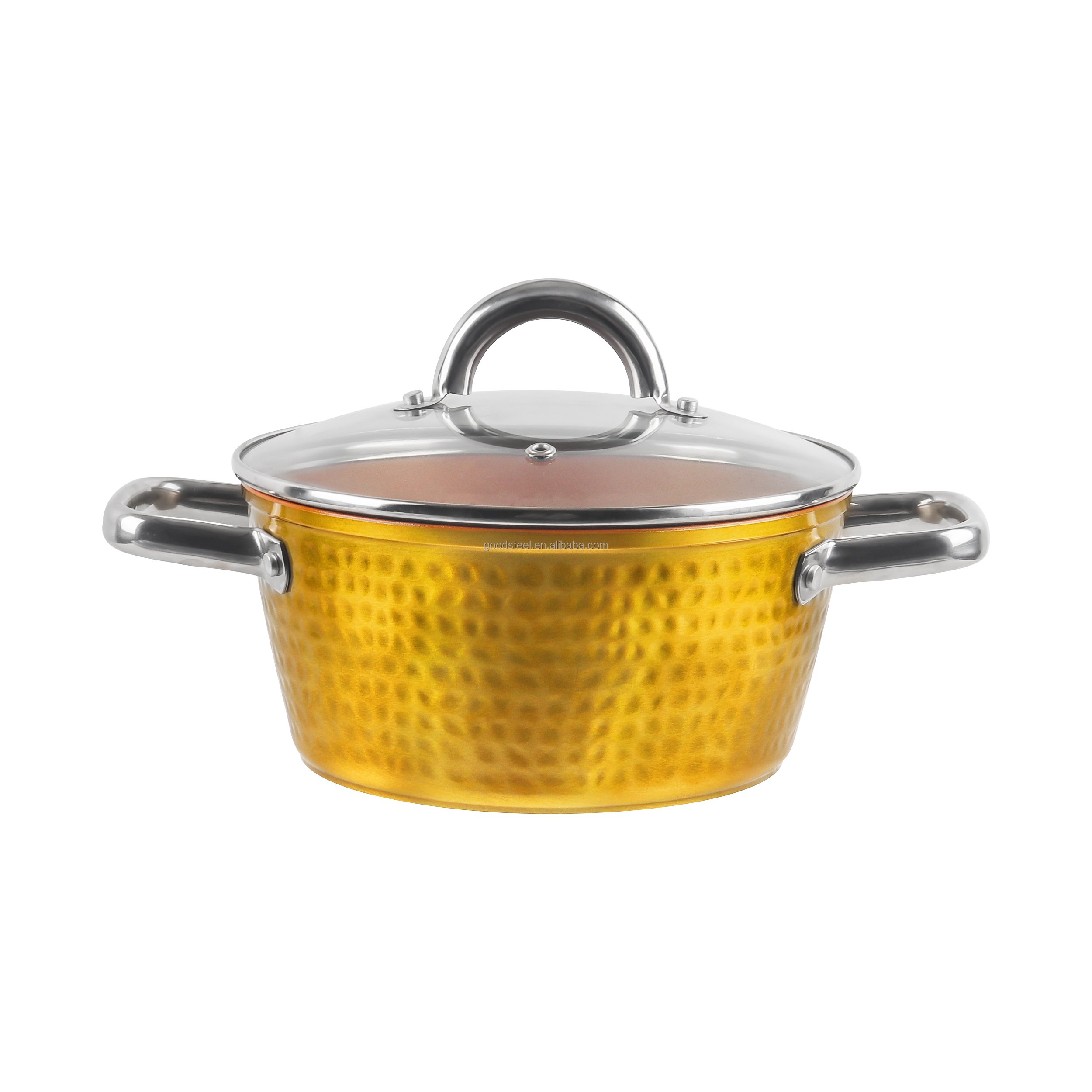 Luxury Copper Ceramic Nonstick Forged Aluminum Cookware Set Golden Hammered Pots Pans Stainless Steel Steamer Metal Glass