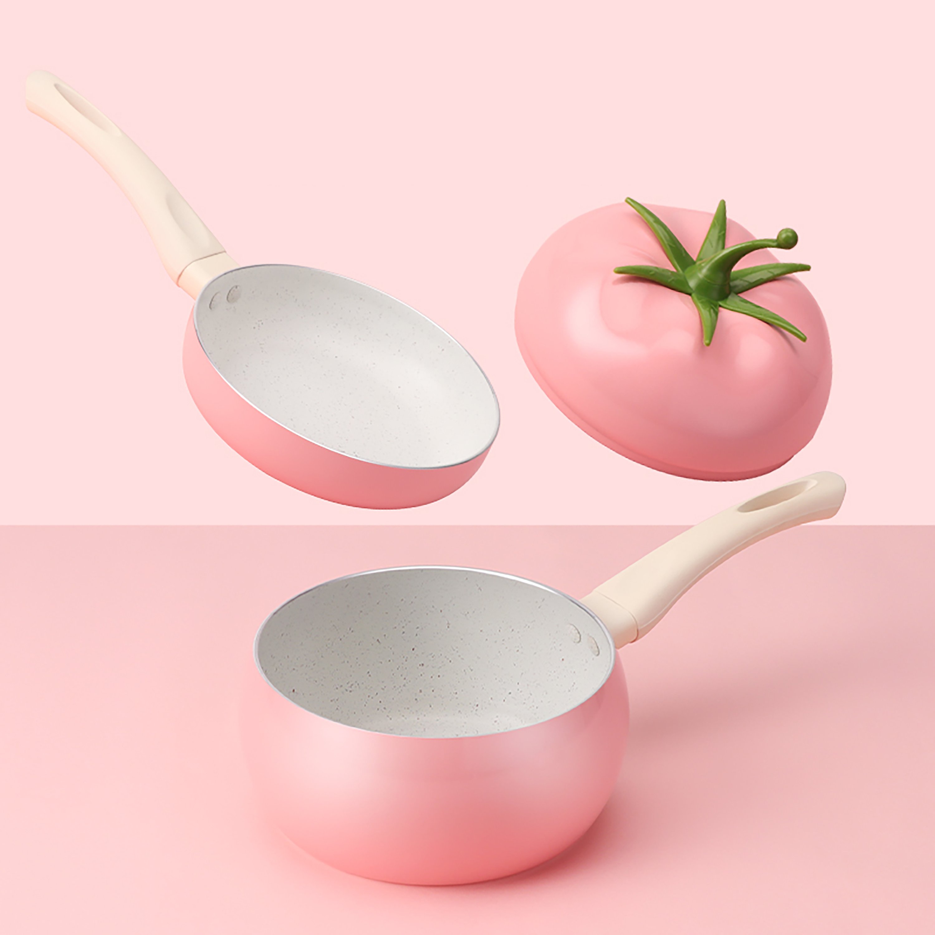 Jeetee Korean Tomato aluminum Not Stick ceramic marble coating induction bottom cooking Baby Frypan Saucepan Milk Pan