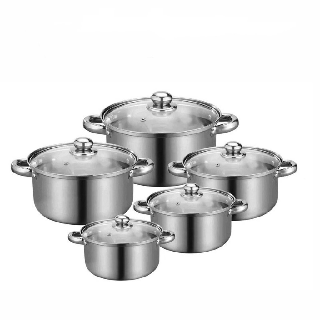 Luxury Induction Cook Pot Sets 10pcs Stainless Steel Cookware Set Cooking Pot Set With Glass Lids