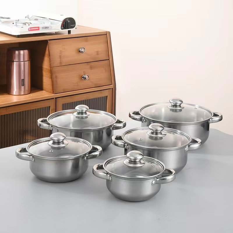 Luxury Induction Cook Pot Sets 10pcs Stainless Steel Cookware Set Cooking Pot Set With Glass Lids