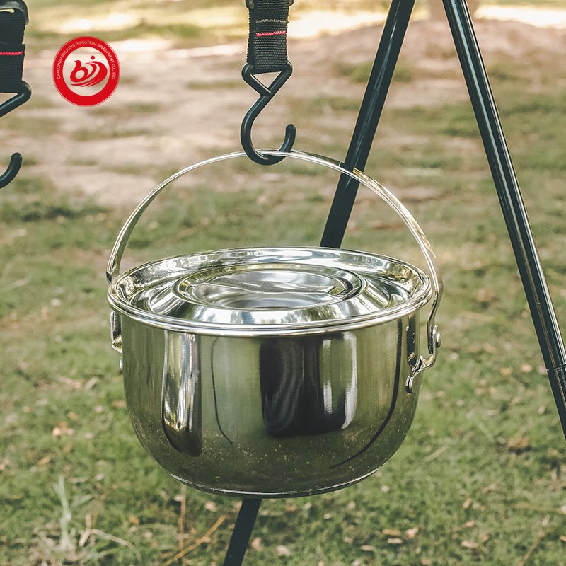 wholesale large capacity OEM ODM biodegradable Stainless steel portable outdoors camping pot pan picnic travel cookware set