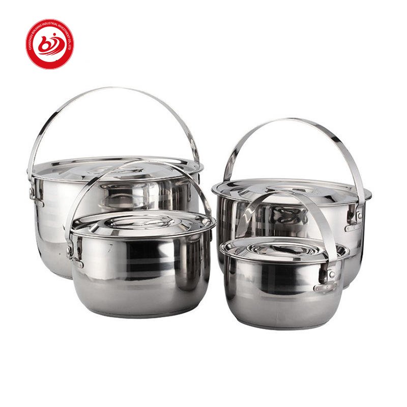 wholesale large capacity OEM ODM biodegradable Stainless steel portable outdoors camping pot pan picnic travel cookware set