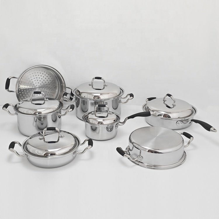 OEM 3Ply 12pcs Stainless Steel Cookware set waterless greaseless cookware set for Home Kitchen Cooking