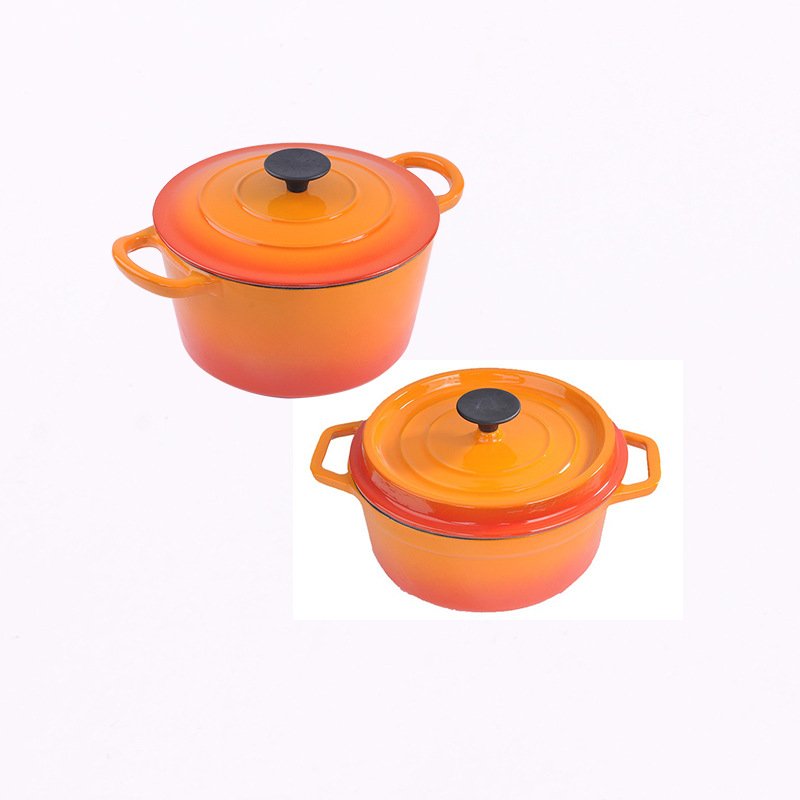Orange Color Enamel Cooking Utensil 5 Piece Cookware Set Casseroles Frying Pan Wooden Box Roaster Milk Pot Cast Iron Metal LFBG