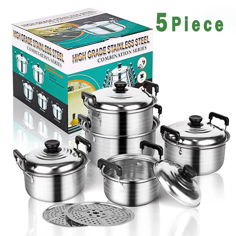 Wholesale 10-Piece Stainless Steel Cookware Set 16-24CM Deep Soup Steamer Pot Ensemble Casseroles Stand Insulated Food warmer