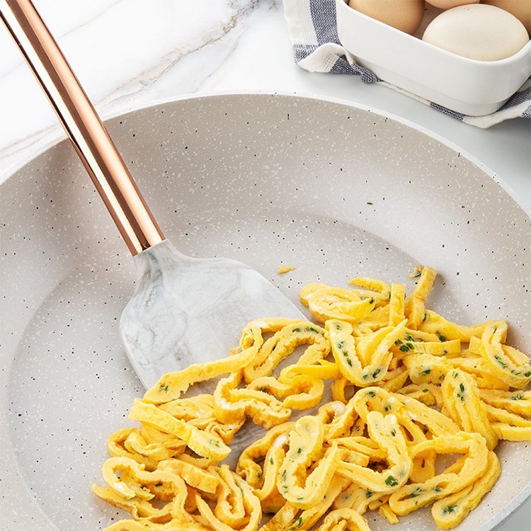 Marbling silicone cookware set nonstick heat resistant cooking kitchen tools rose gold stainless steel handle kitchen utensils