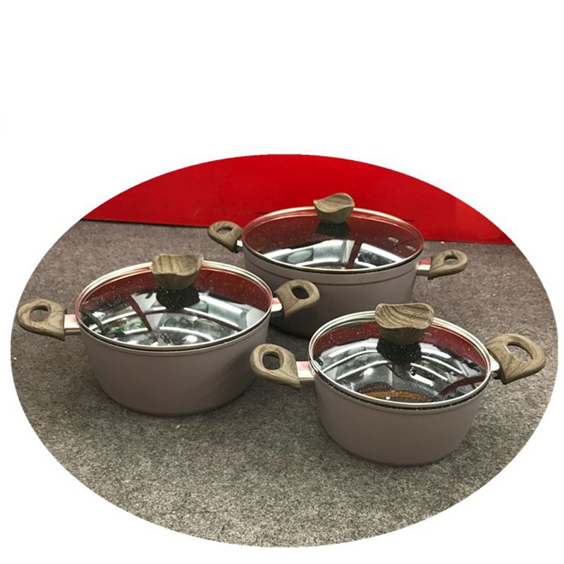 Aluminium Non-Stick Cookware Set Classic Multipurpose Pan for Soup Casserole En Verre with Marble Stick Design