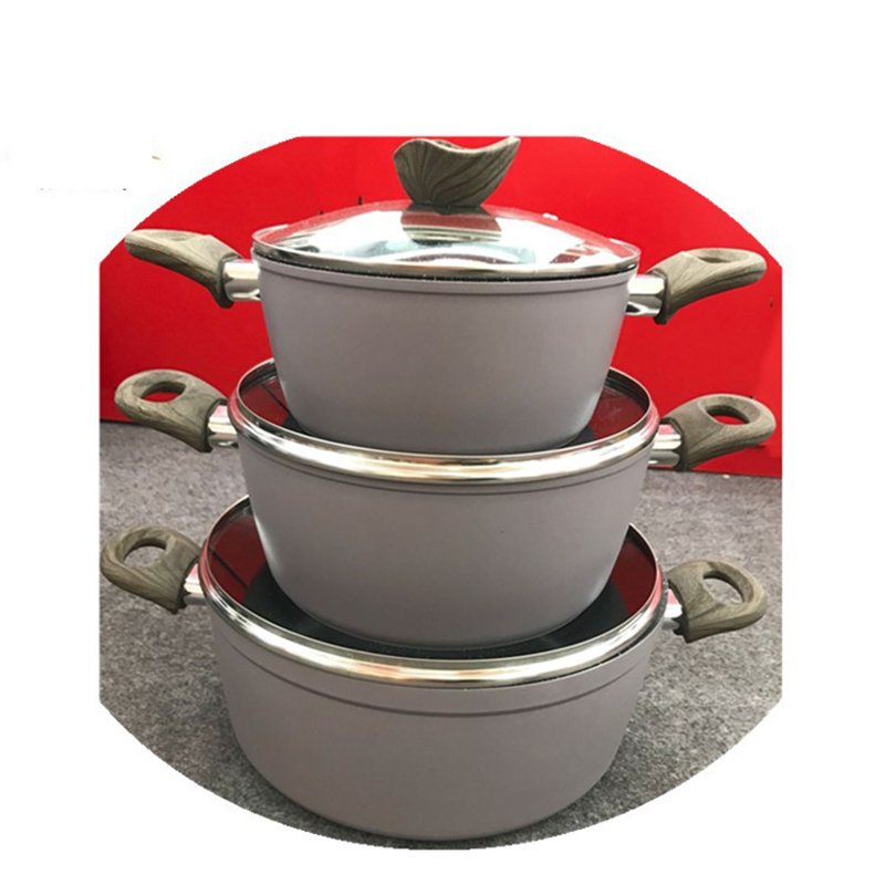 Aluminium Non-Stick Cookware Set Classic Multipurpose Pan for Soup Casserole En Verre with Marble Stick Design