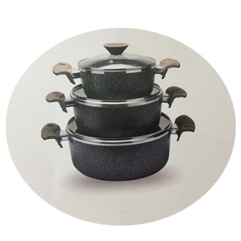 Aluminium Non-Stick Cookware Set Classic Multipurpose Pan for Soup Casserole En Verre with Marble Stick Design