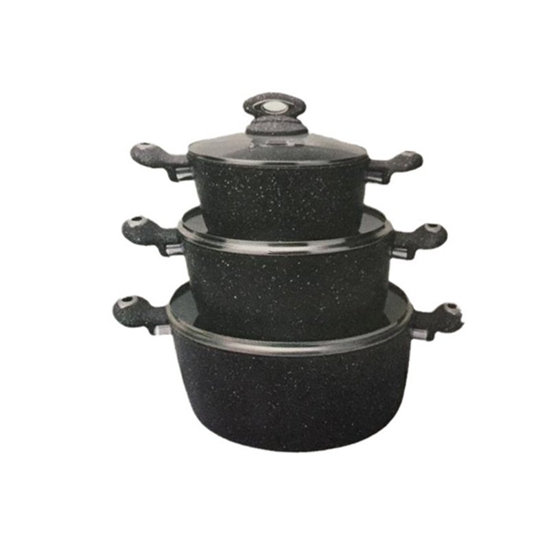 Aluminium Non-Stick Cookware Set Classic Multipurpose Pan for Soup Casserole En Verre with Marble Stick Design