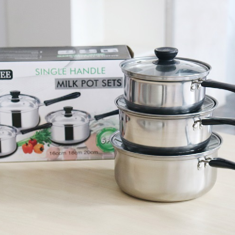 Stainless Steel Milk Pan Soup Pot Set 6 Pieces Kitchenware Gift Set for cooking pots cookware set with Potassium Chlorate