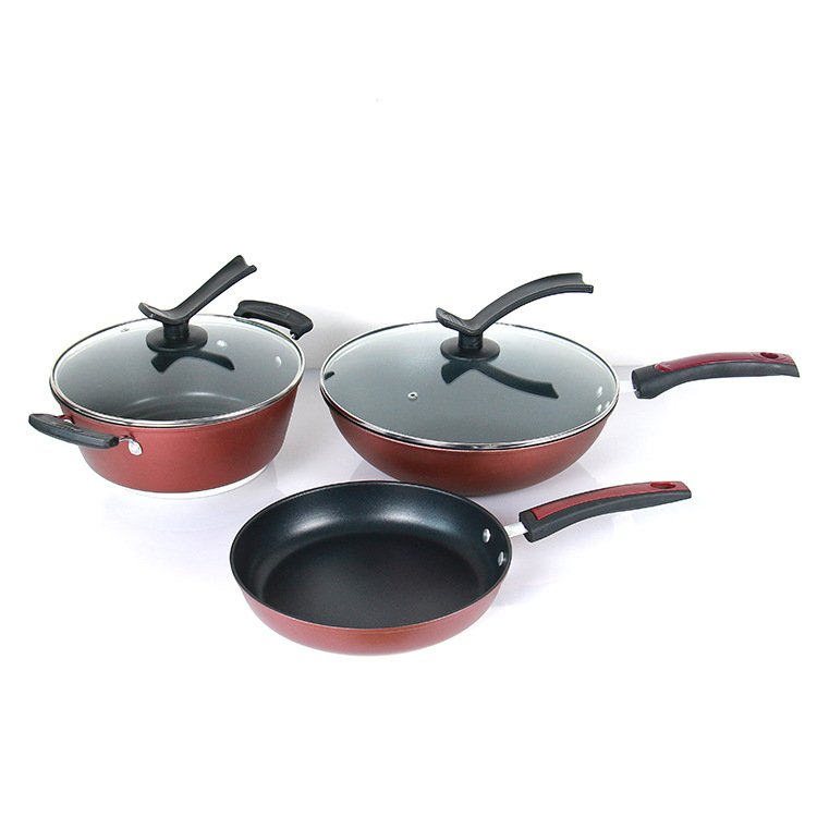 Set Of Black Nonstick Coating Iron Cookware Set Wok Pan Pot Multi Functional Cooking Sets
