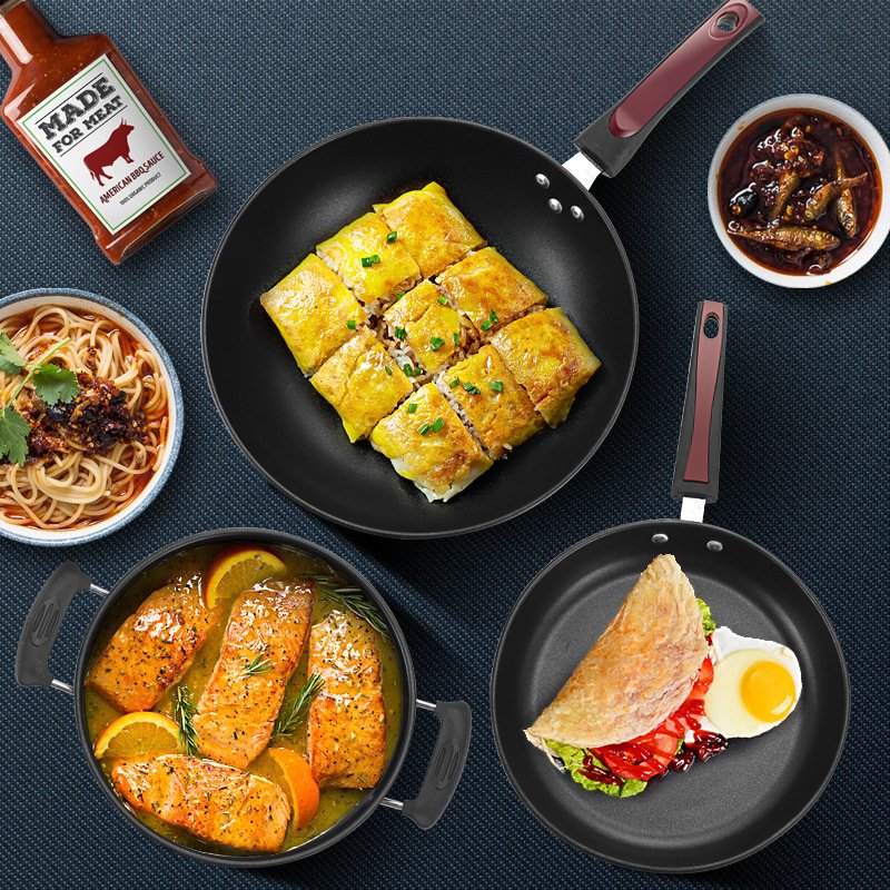 Set Of Black Nonstick Coating Iron Cookware Set Wok Pan Pot Multi Functional Cooking Sets