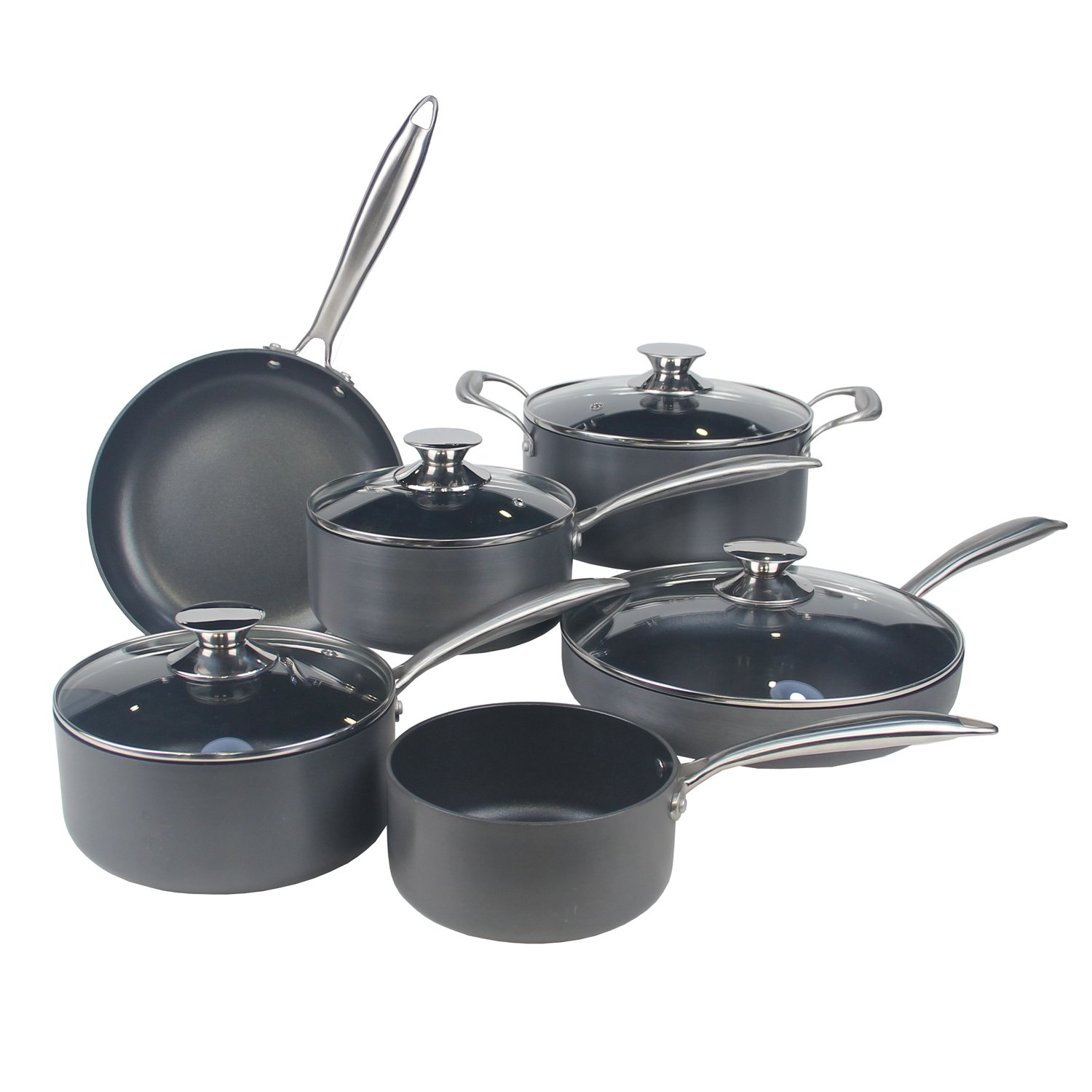 10 pcs hard anodised cookware set with stainless steel handle