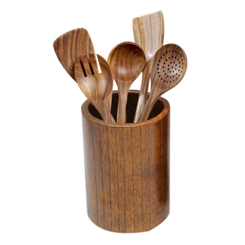 High Quality 9pcs set Natural teak Bamboo Wood Utensils kitchen Wooden Spatula Kitchen Cookware set