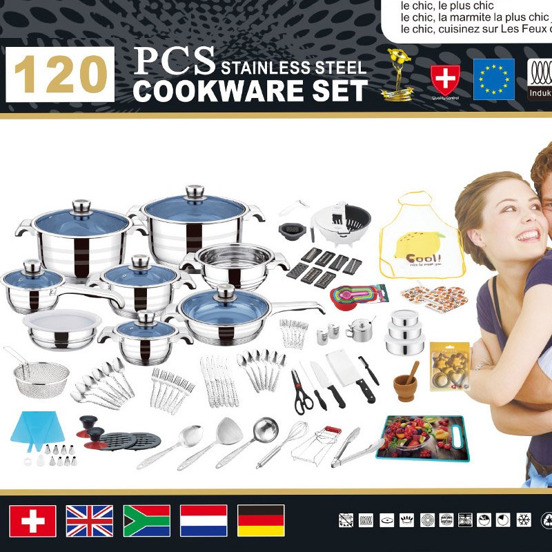 120PCS Stainless Steel Cooking Pot Cookware Set
