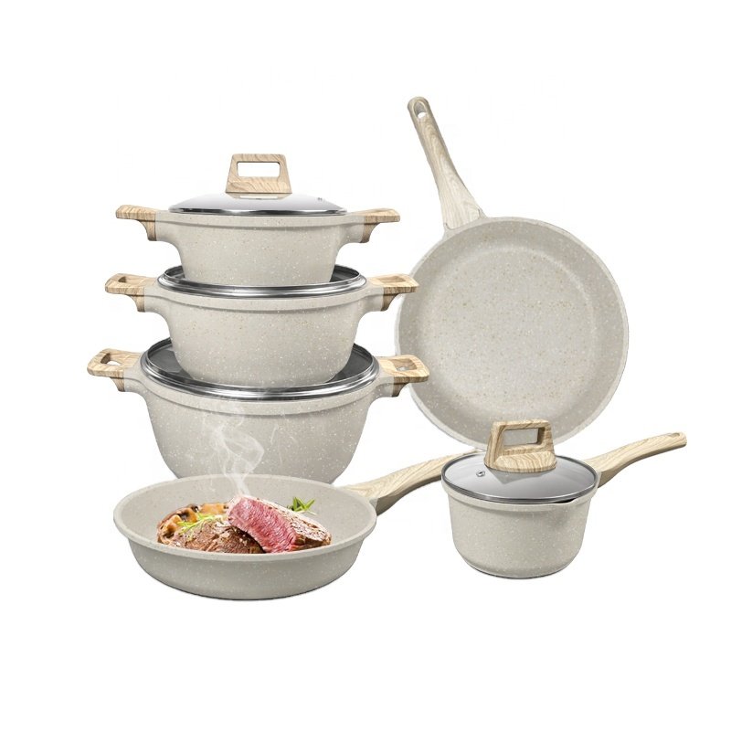 6 piece non stick casserole cookware set white granite marble coating cooking sauce pot