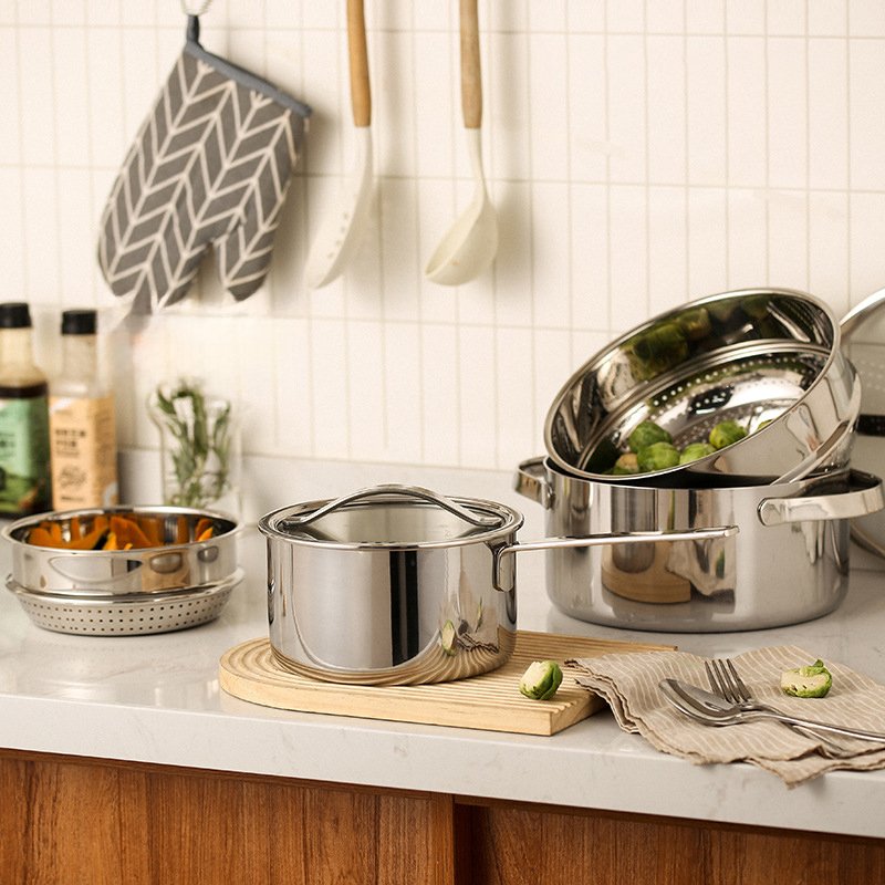 Home And Kitchen Cookware Set Ceramic Coating Noodle Soup Pot Milk Boiler Pot Triply Stainless Steel Saucepans