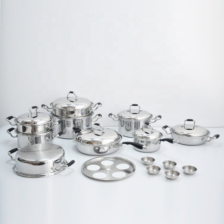 21Pcs 3Ply Stainless Steel 304 316 cookware set Cooking Pot & Pan waterless greaseless Cookware Set with Egg Cups