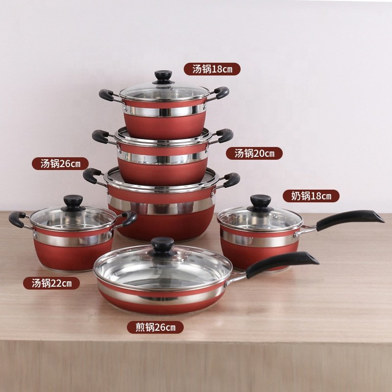 New 2024 12PCS Stainless Steel Pots Set Cooking Double Bottom Cookware Glam Granite