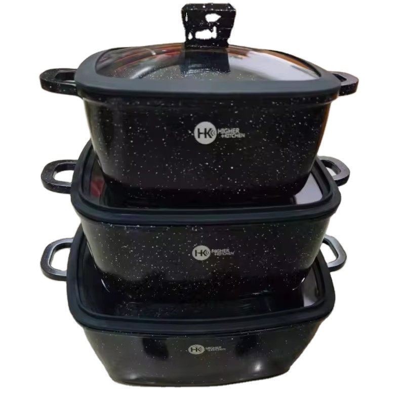 European High-Grade 6-Piece Aluminum Fry Pan Set 20-24-28CM Water-Based Non-Stick Stone Coating Tempered Glass Kitchen Cookware