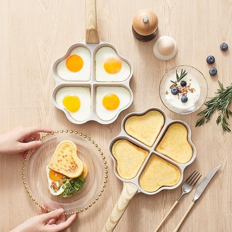 High Quality Popular Lovely 4-Hole Omelette Pan pots and pans cookware set with Wood Grain Handle