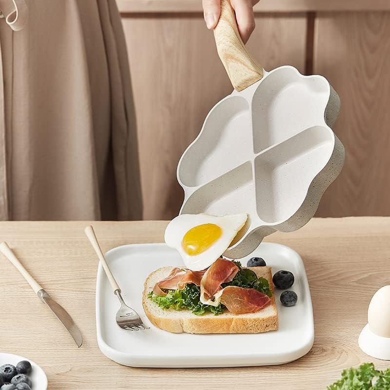 High Quality Popular Lovely 4-Hole Omelette Pan pots and pans cookware set with Wood Grain Handle