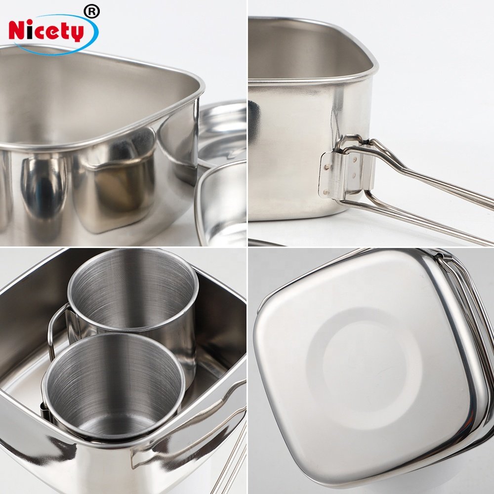 Nicety Customized Stainless Steel Camping Cookware Set for picnic Outdoor Tableware Cooking Set for 2 person
