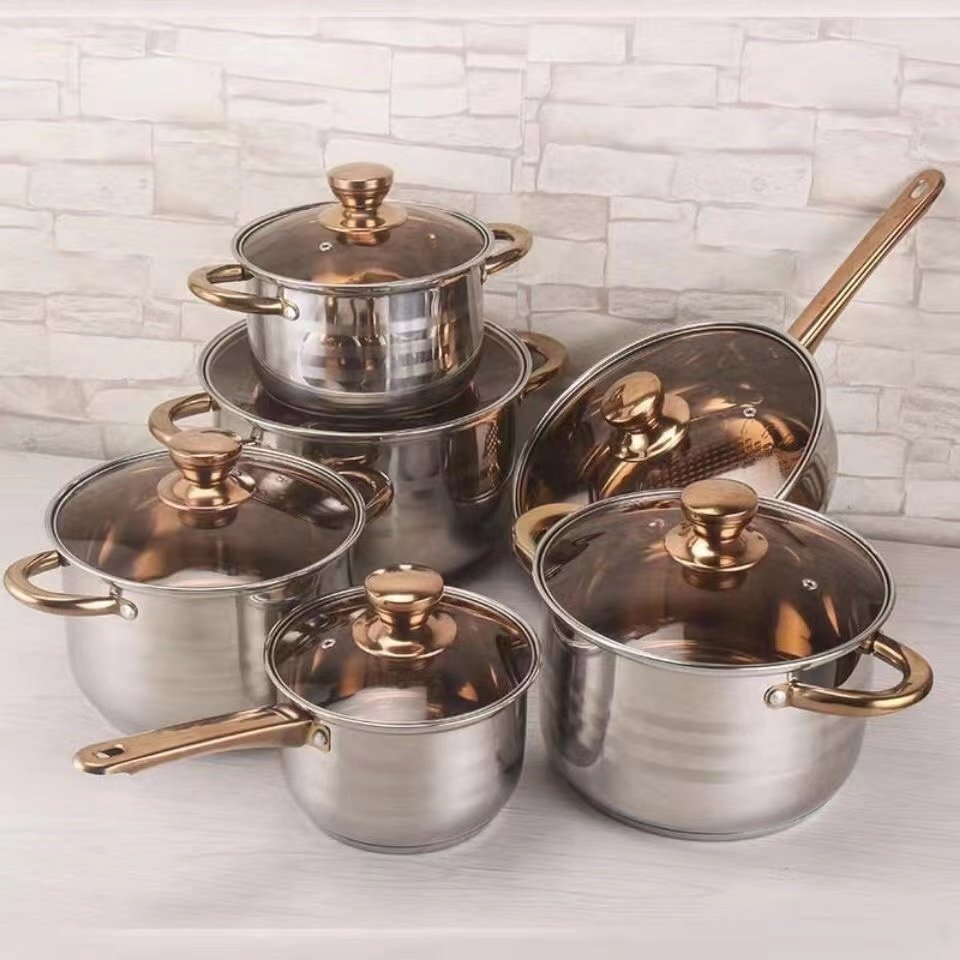 Cookware Set Thickened Double Bottom 12 Piece Pot Set Stainless Steel Non Stick Cookware Set