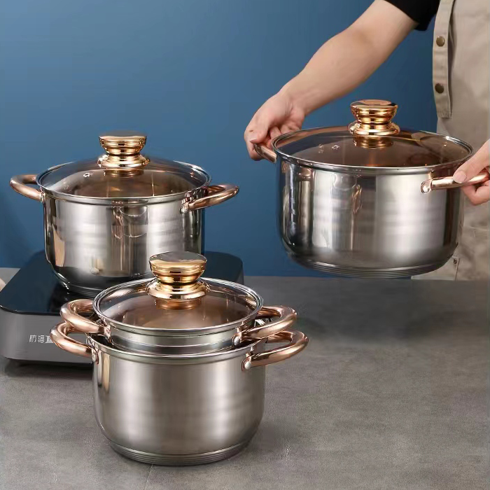 Cookware Set Thickened Double Bottom 12 Piece Pot Set Stainless Steel Non Stick Cookware Set