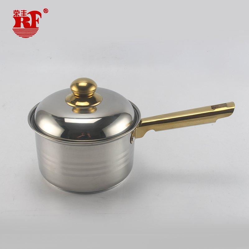 RF 12pcs Stainless Steel Cookware Sets Pots and Pans Casserole Pot Set with Tube Golden Handles and Stainless Steel Lid