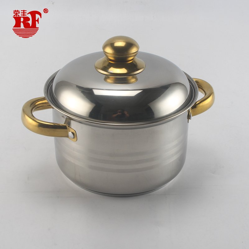 RF 12pcs Stainless Steel Cookware Sets Pots and Pans Casserole Pot Set with Tube Golden Handles and Stainless Steel Lid