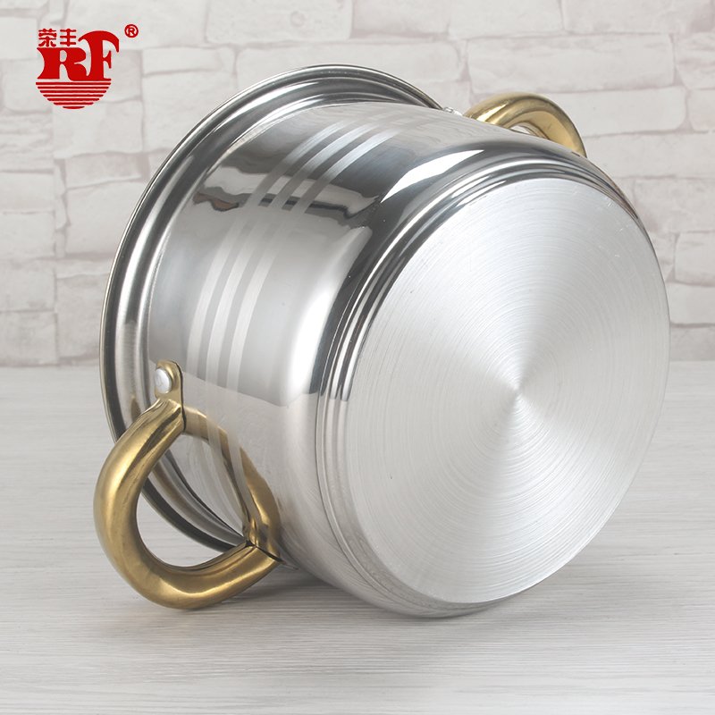 RF 12pcs Stainless Steel Cookware Sets Pots and Pans Casserole Pot Set with Tube Golden Handles and Stainless Steel Lid