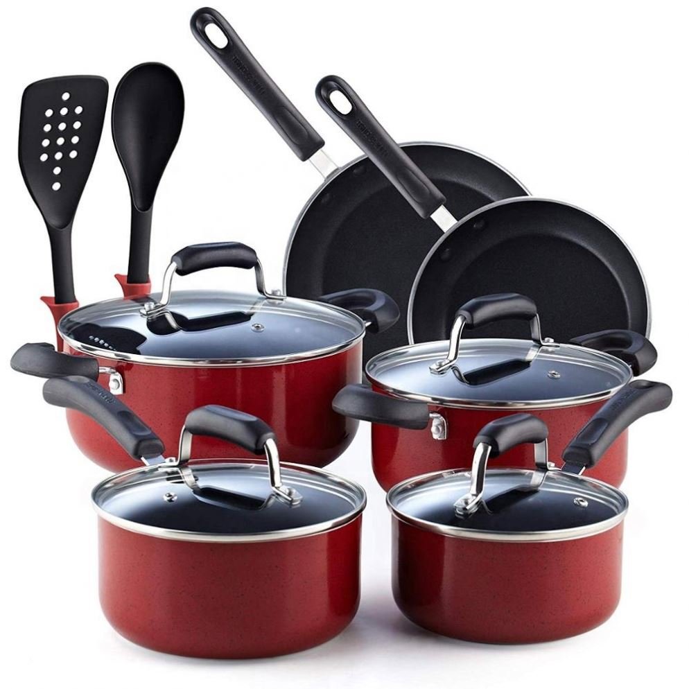 Colorful 12pcs non stick cookware set with high quality kitchen tools