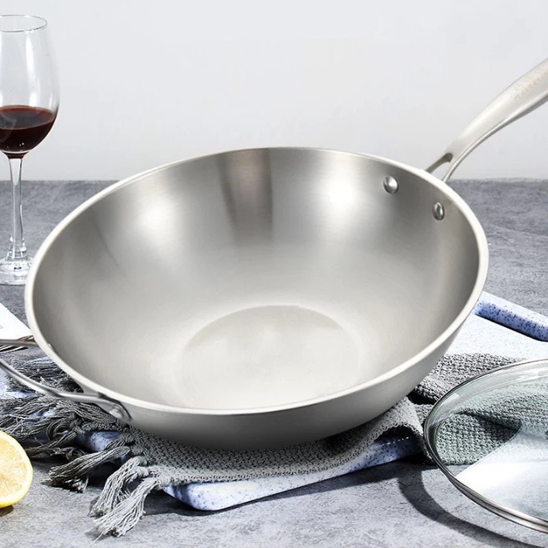 Hybrid Stainless Steel Non Stick Wok Pan, Nonstick Frying Pan, Scratch Resistant Wok Pan