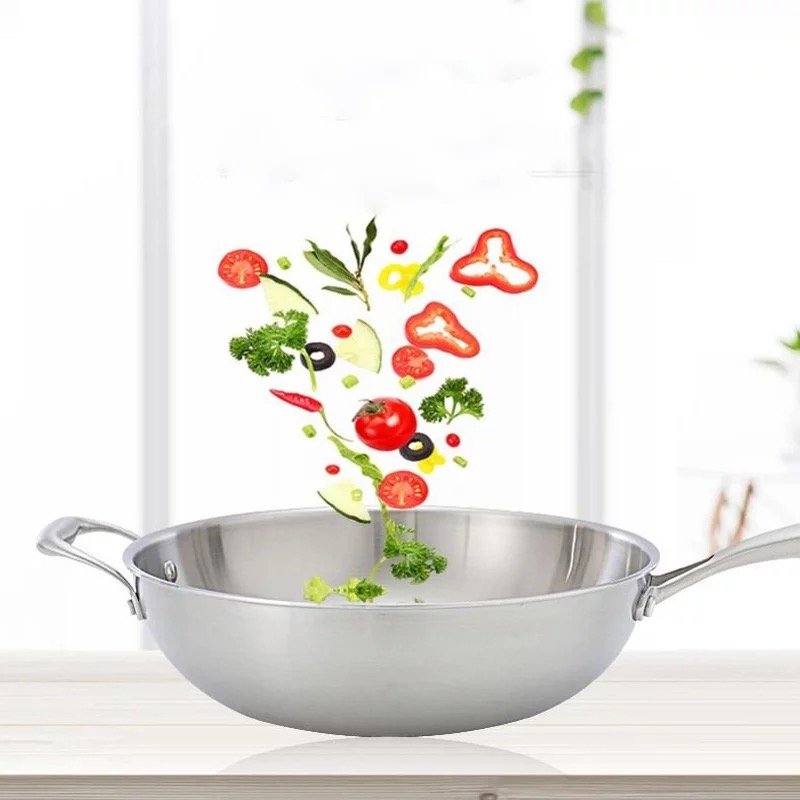Hybrid Stainless Steel Non Stick Wok Pan, Nonstick Frying Pan, Scratch Resistant Wok Pan