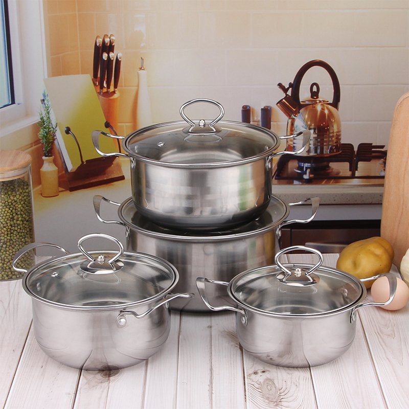 High quality cooking stainless steel wire lugs wire three-piece soup pot with beaded glass lid
