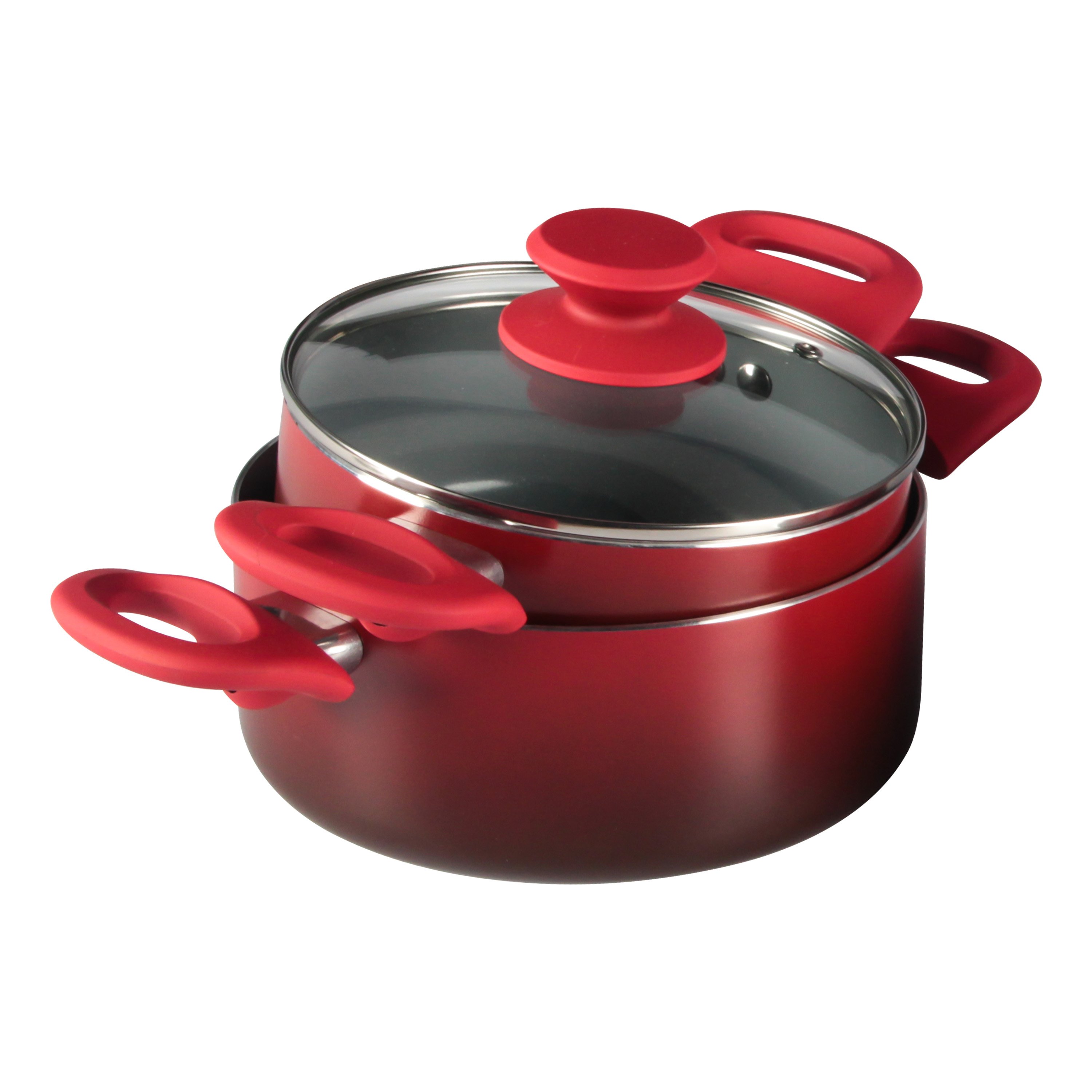 Hot selling Factory Red gradient colors can be customized Manufacturer soup pot aluminium fry pan non stick cookware set