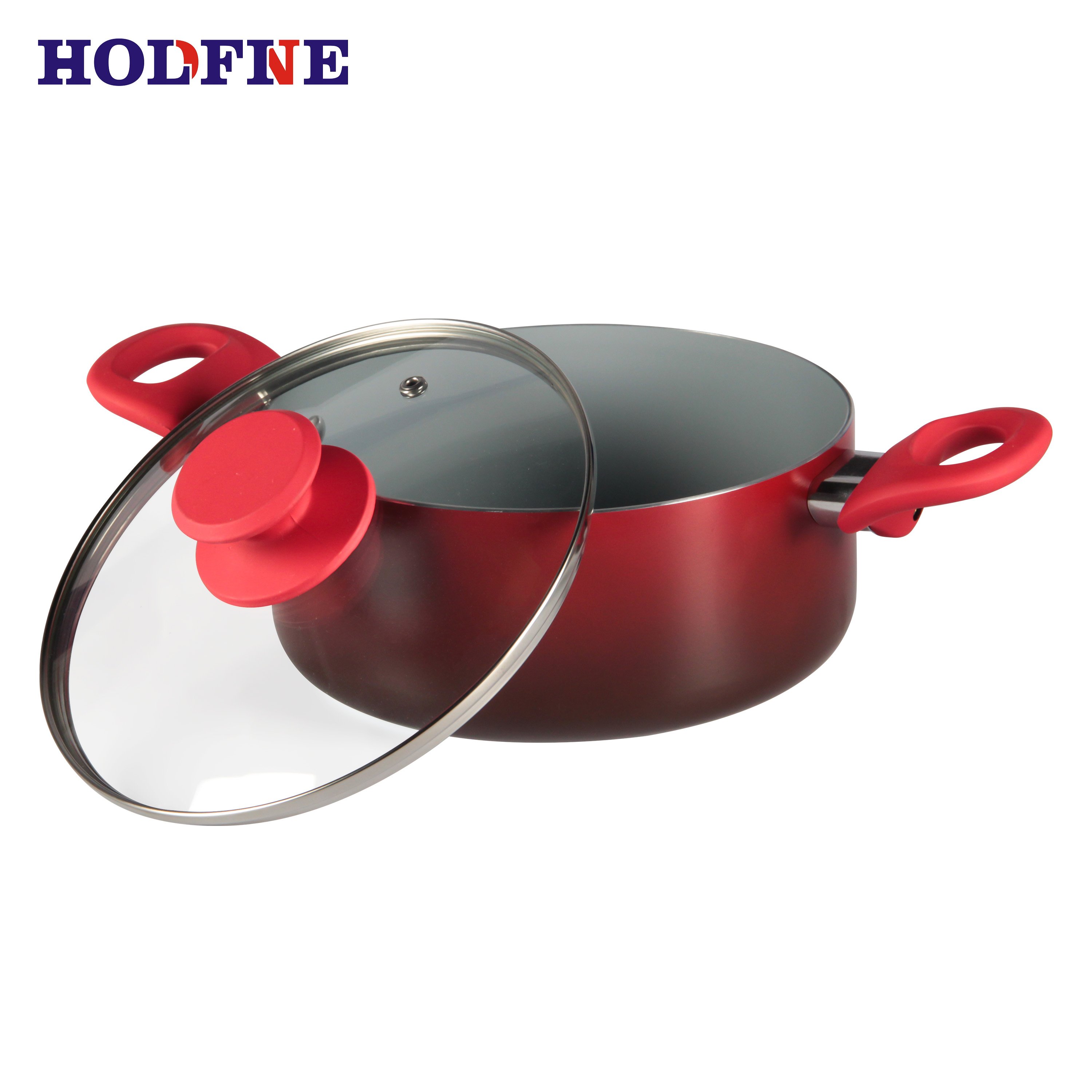 Hot selling Factory Red gradient colors can be customized Manufacturer soup pot aluminium fry pan non stick cookware set