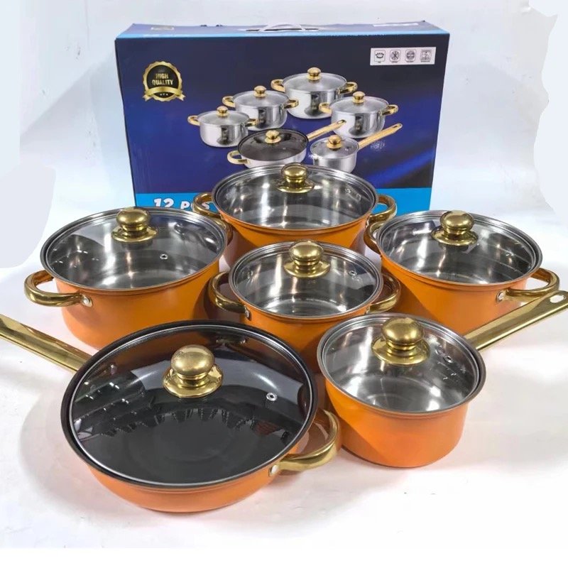 High Quality Nonstick Stainless Steel Skillet Stockpot Pot Set 12pcs Cooking Pots Set Kitchen Cast Iron Cookware Pot Pan Set