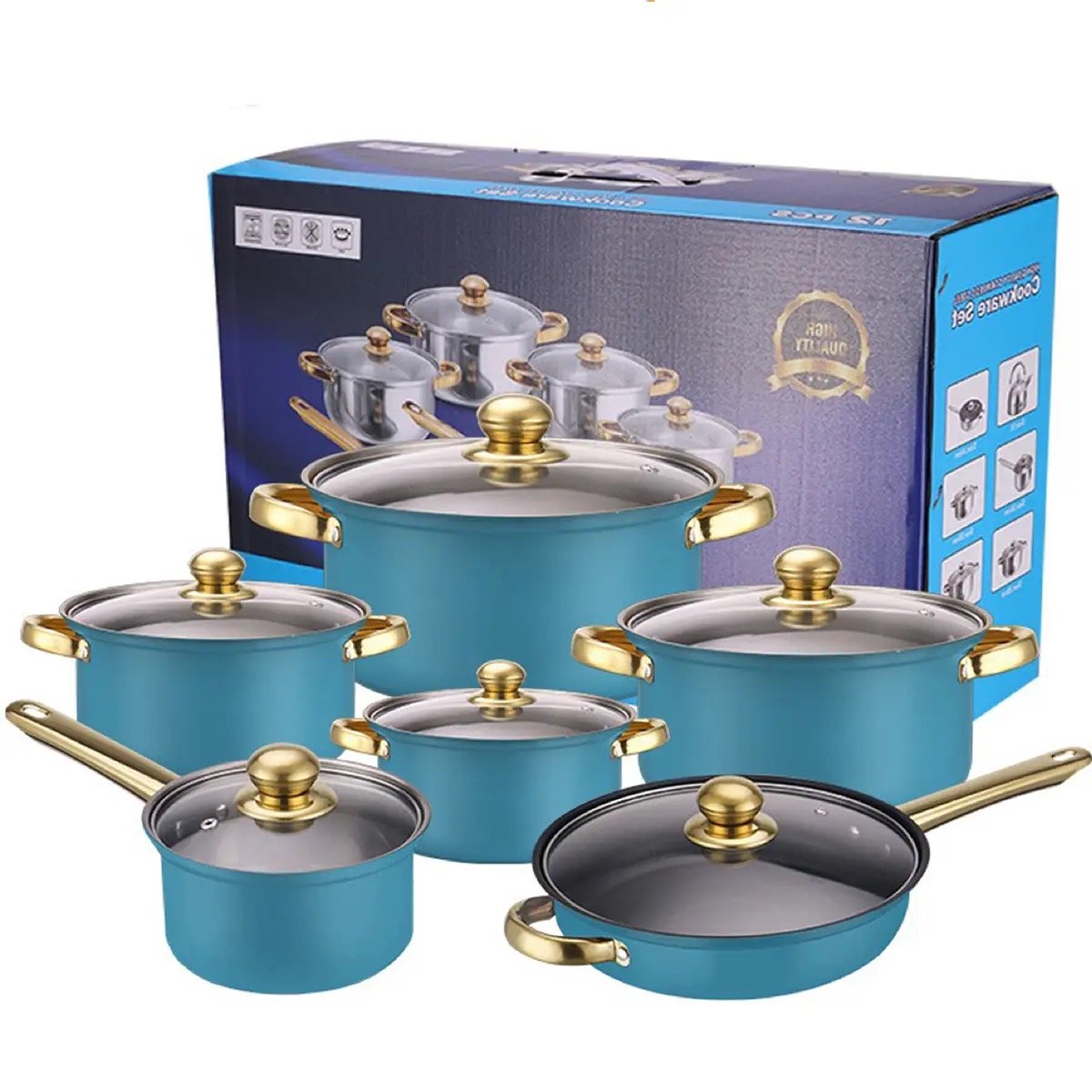 High Quality Nonstick Stainless Steel Skillet Stockpot Pot Set 12pcs Cooking Pots Set Kitchen Cast Iron Cookware Pot Pan Set