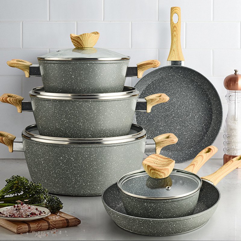 Hot Selling Good Quality Pot Set Household Medical Stone Pot Set Non-Stick Frying Pan Milk Soup Pot Six-Piece Gift Cookware Set