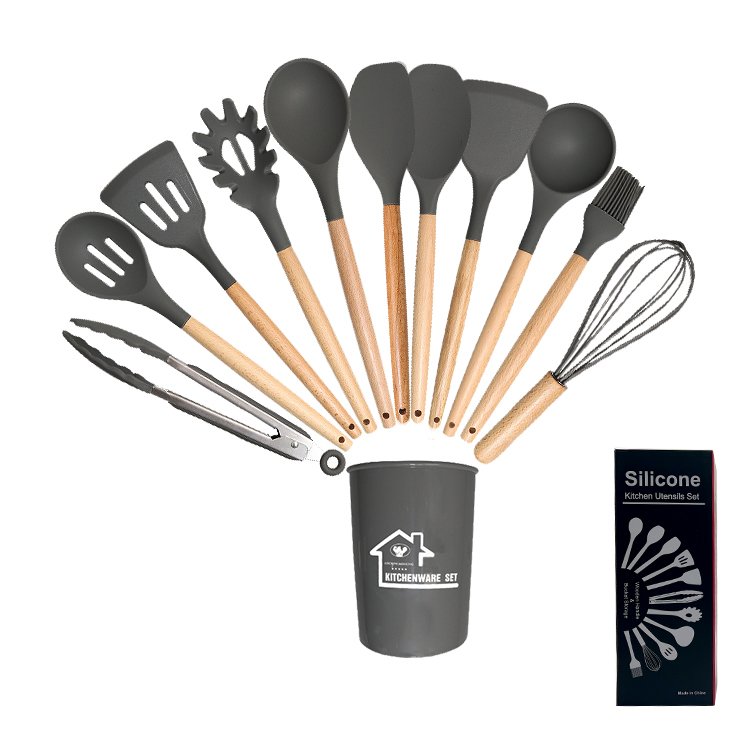 High Quality Kitchen 12pcs Food Grade Silicone Heat Resistant Cooking Tool Spoon Whisk Turner Non-stick Kitchen Utensils set