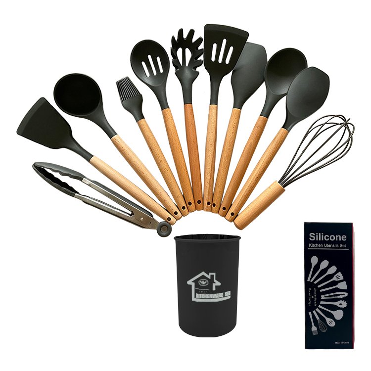High Quality Kitchen 12pcs Food Grade Silicone Heat Resistant Cooking Tool Spoon Whisk Turner Non-stick Kitchen Utensils set