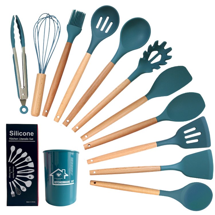 High Quality Kitchen 12pcs Food Grade Silicone Heat Resistant Cooking Tool Spoon Whisk Turner Non-stick Kitchen Utensils set
