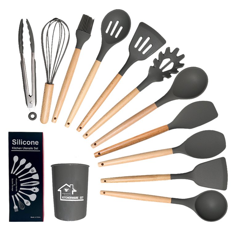 High Quality Kitchen 12pcs Food Grade Silicone Heat Resistant Cooking Tool Spoon Whisk Turner Non-stick Kitchen Utensils set