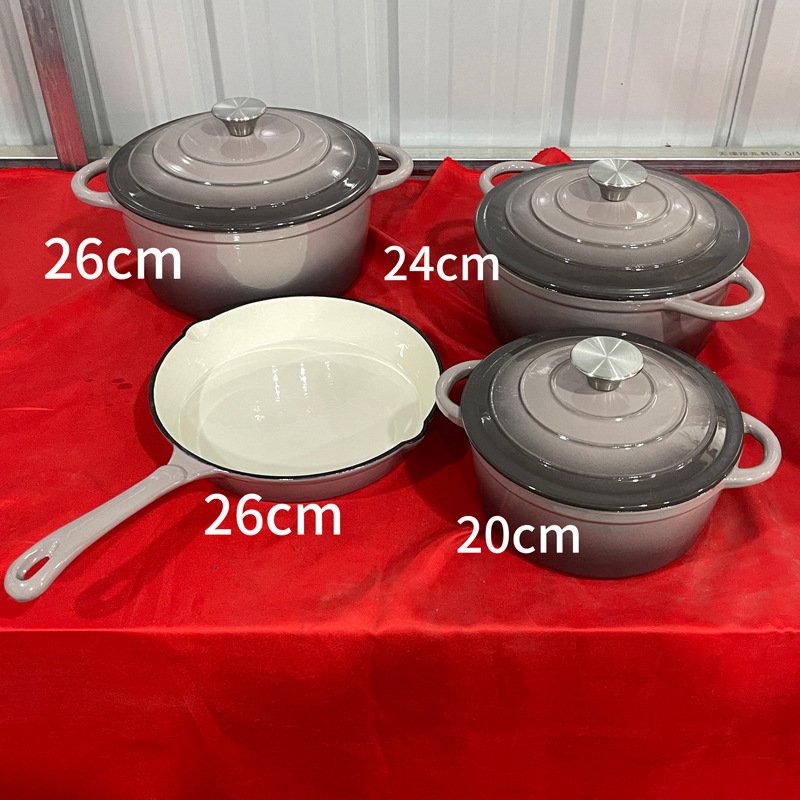 Non stick 4pcs cast iron enamel cooking pot cookware set of cooking pots