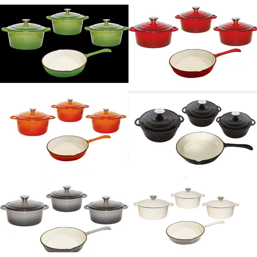 Non stick 4pcs cast iron enamel cooking pot cookware set of cooking pots