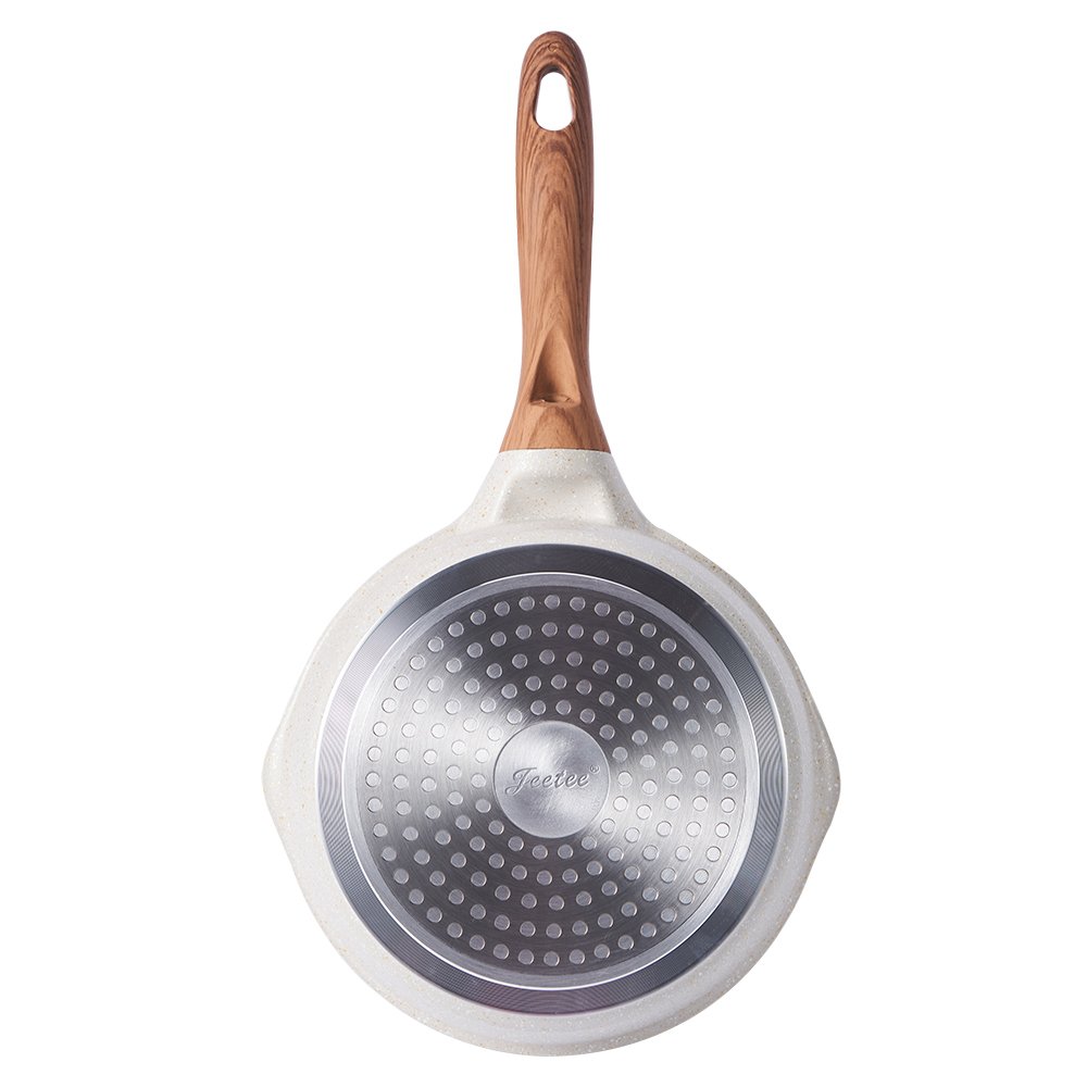 JEETEE Factory Induction Nonstick Coating Pan Cookware Sets Die Cast Aluminum Granite Marble Wooden Handle Cookware Sets