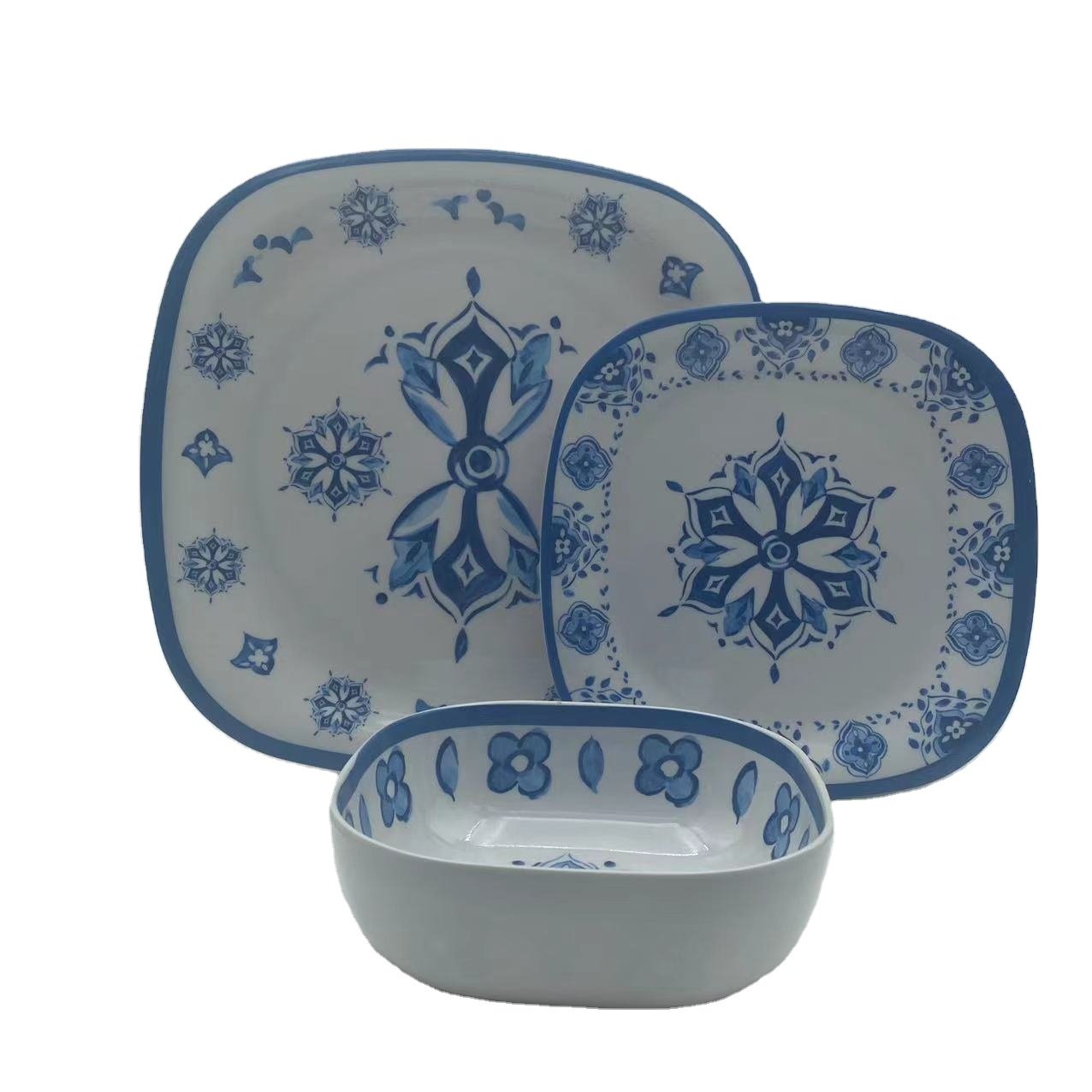 12 pcs melamine dinner set square dinnerware melamine tableware OEM service melamine dinnerware for 4 people